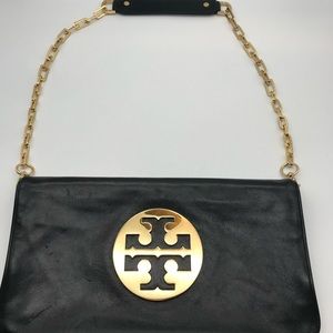 Tory Burch Black Leather Reva Clutch Crossbody